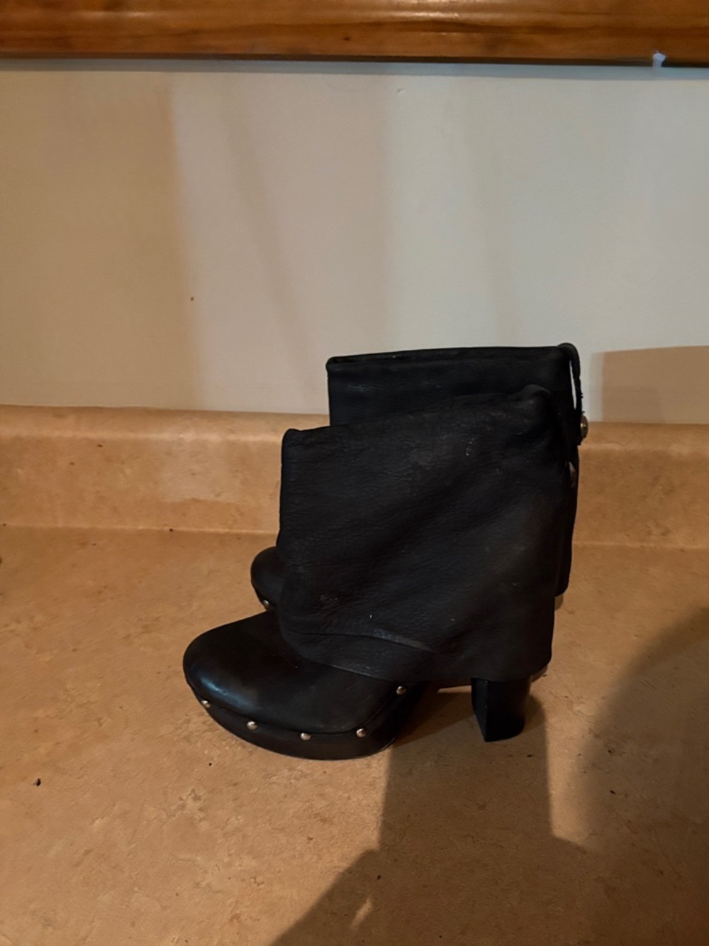 Vince Camuto Black Fold-Over Studded Ankle Boots